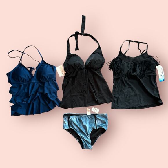 Catalina Tankini Swimsuit Set Lot Top size Small & Bottom Medium NWT Black Blue - Picture 1 of 5